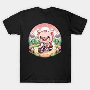 Happy Hog Riding Motorcycle T-Shirt